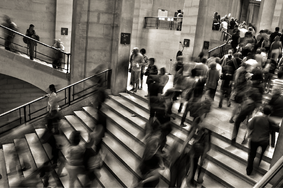 busy staircase with people