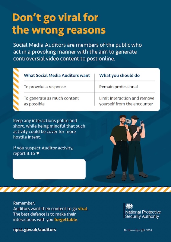 NPSA Social Media Auditors General Staff poster - Don't go viral for the wrong reasons.