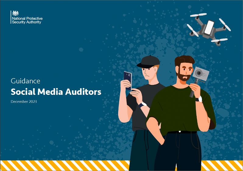 Social Media Auditors Guidance Cover showing 2 men with a phone and camera and a drone flying above them.